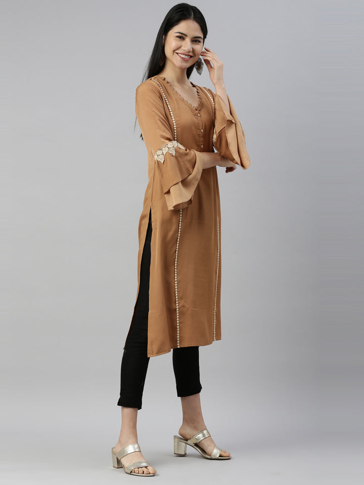 Neerus D Beige Color Rayon Fabric Kurta