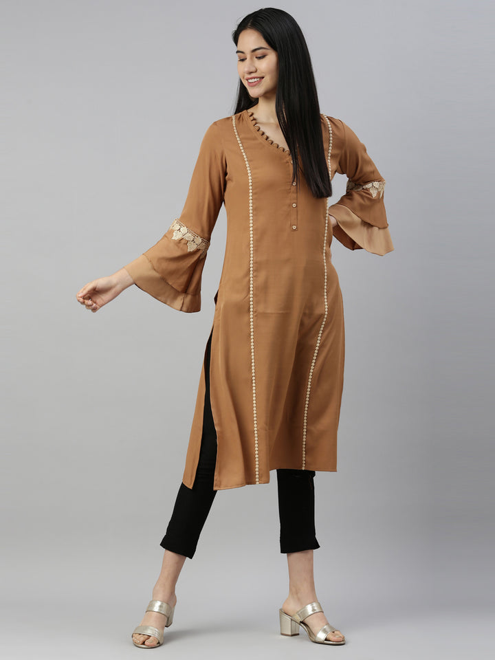 Neerus D Beige Color Rayon Fabric Kurta