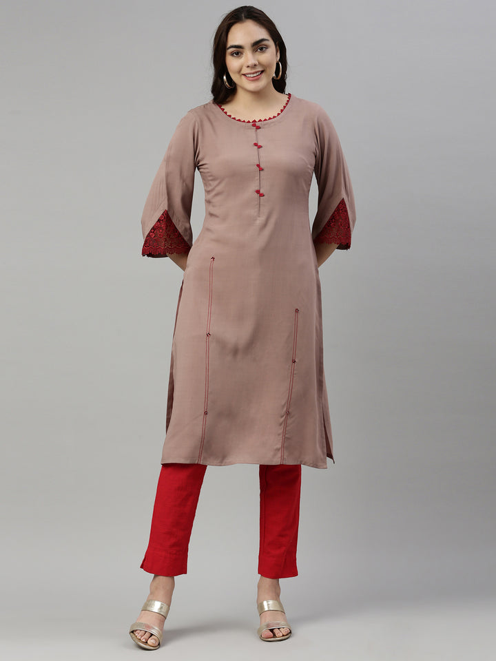 Neerus Beige Color Rayon Fabric Kurta