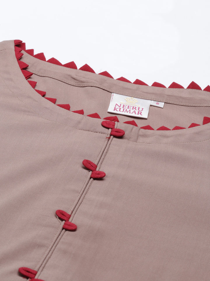 Neerus Beige Color Rayon Fabric Kurta
