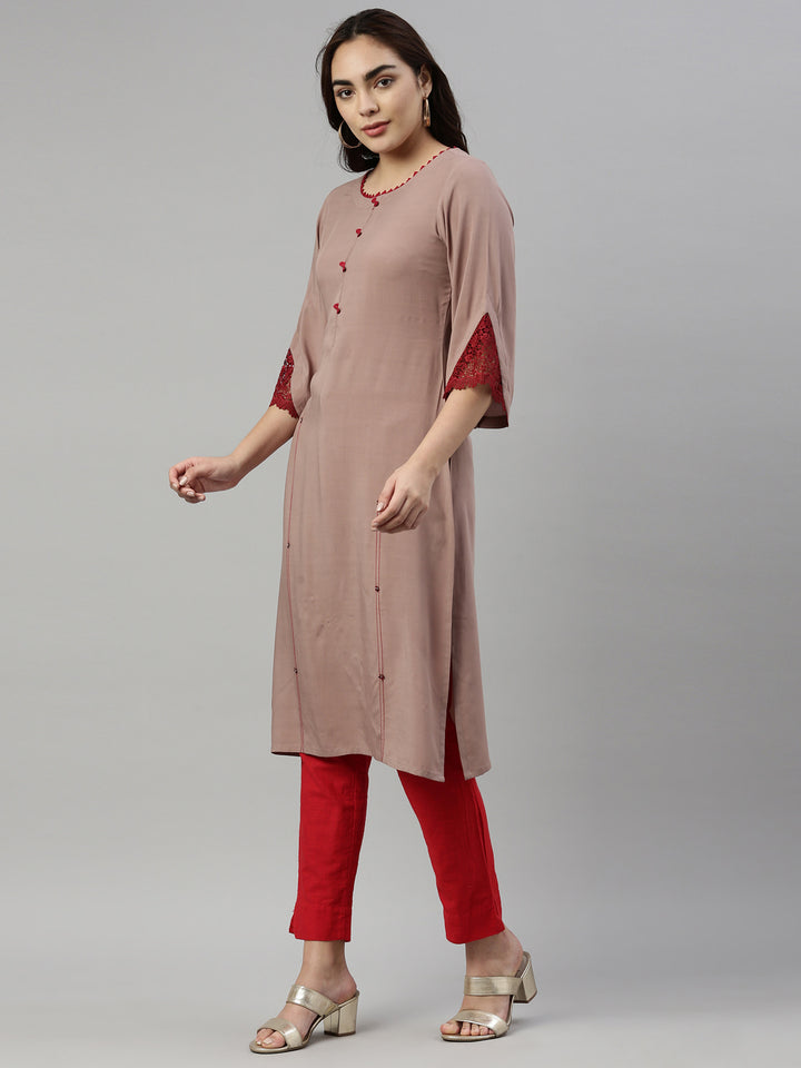 Neerus Beige Color Rayon Fabric Kurta