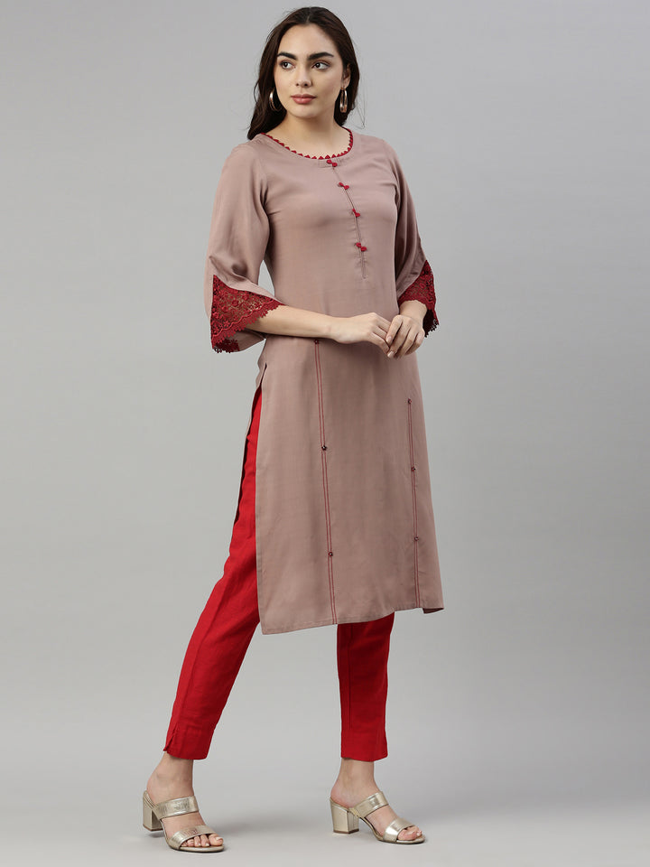 Neerus Beige Color Rayon Fabric Kurta