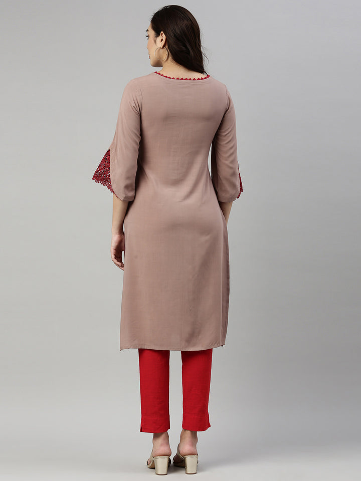 Neerus Beige Color Rayon Fabric Kurta