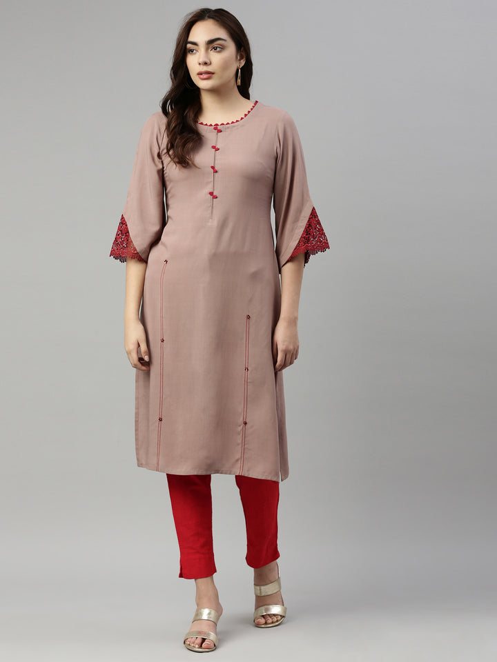 Neerus Beige Color Rayon Fabric Kurta
