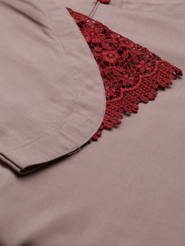 Neerus Beige Color Rayon Fabric Kurta