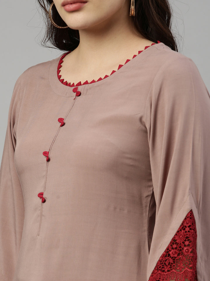 Neerus Beige Color Rayon Fabric Kurta