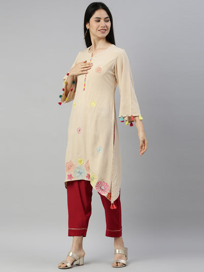 Neeru'S CREAM Color RAYON Fabric kurta