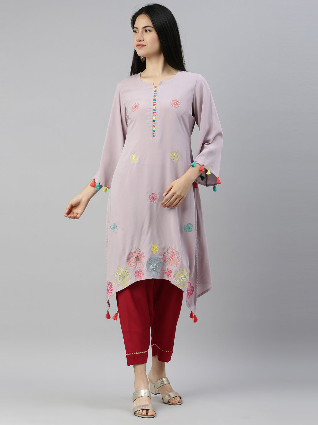 Neerus Grey Color Rayon Fabric Kurta