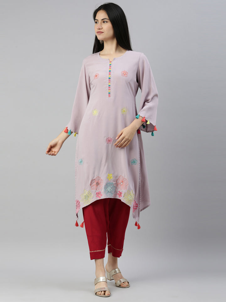 Neerus Grey Color Rayon Fabric Kurta
