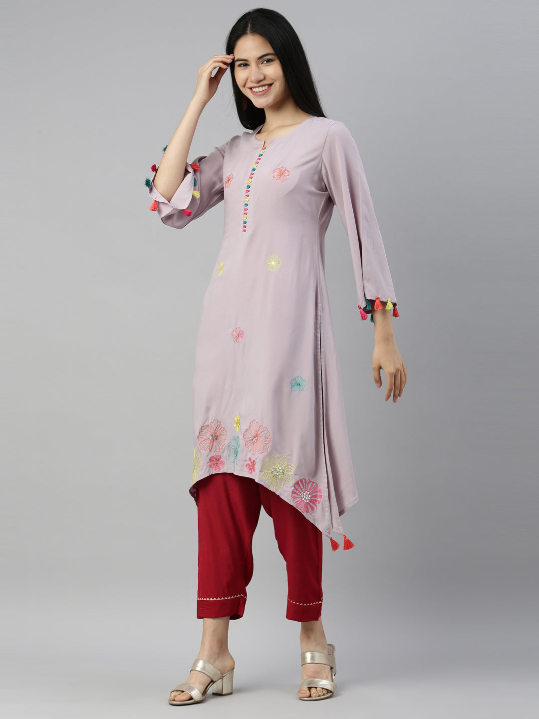 Neerus Grey Color Rayon Fabric Kurta