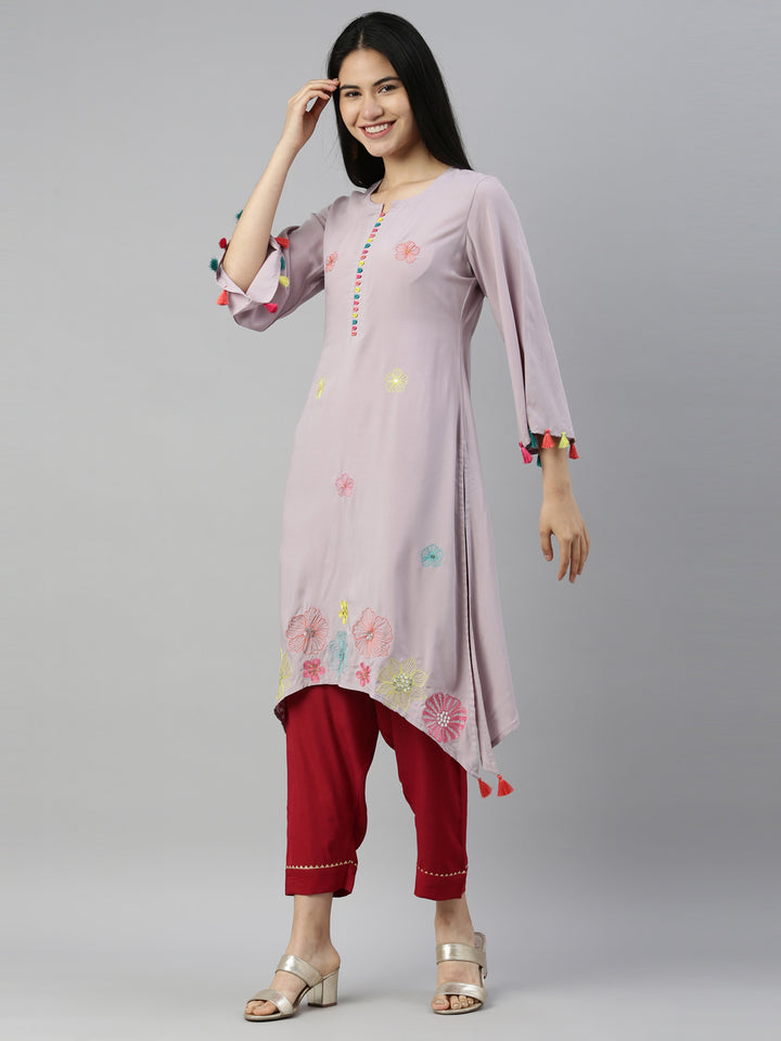 Neerus Grey Color Rayon Fabric Kurta
