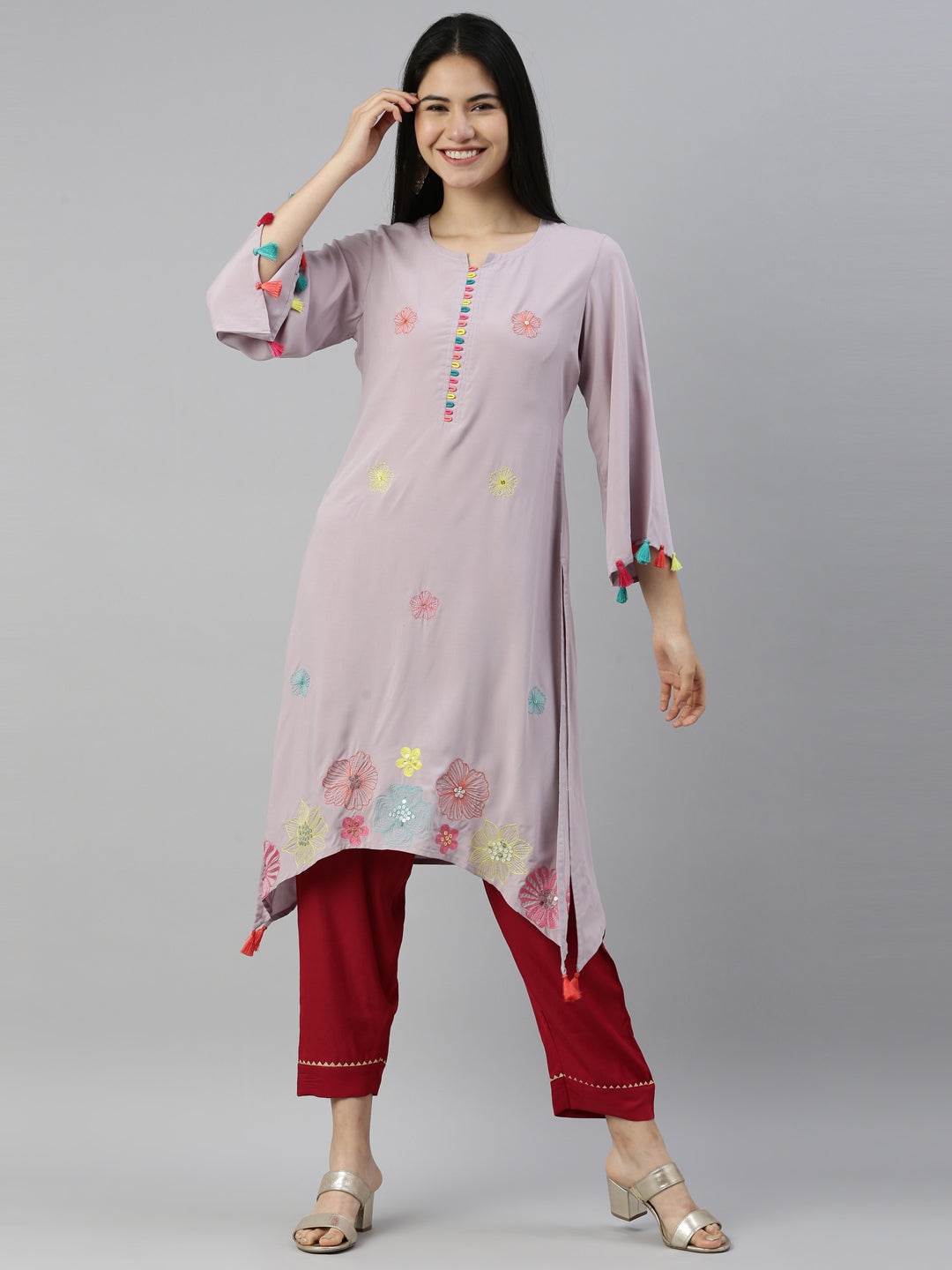 Neerus Grey Color Rayon Fabric Kurta