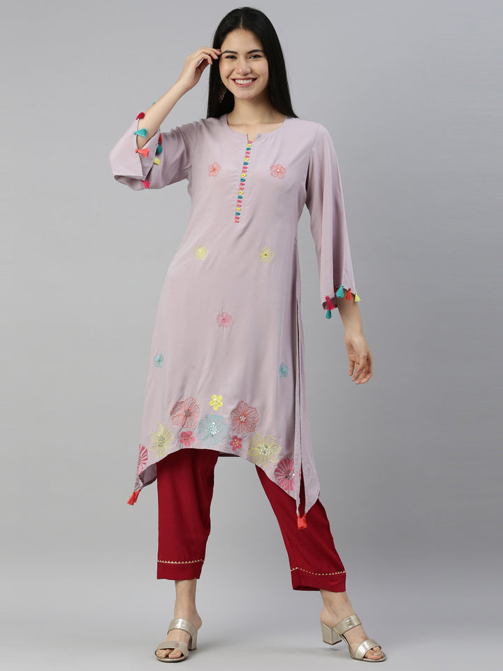 Neerus Grey Color Rayon Fabric Kurta