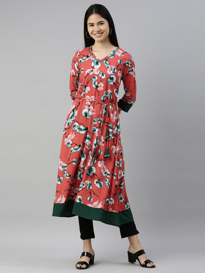Neeru'S RUST Color RAYON Fabric kurta