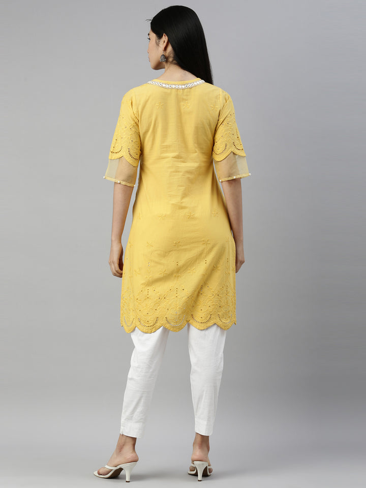 Neerus Yellow Color Cotton Fabric Kurta