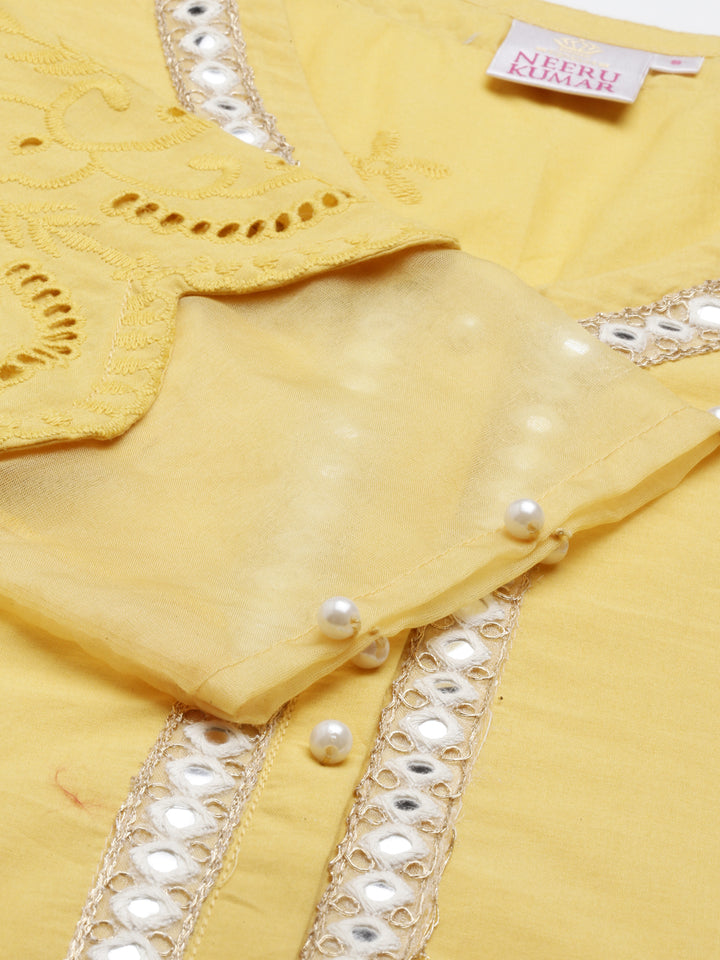 Neerus Yellow Color Cotton Fabric Kurta