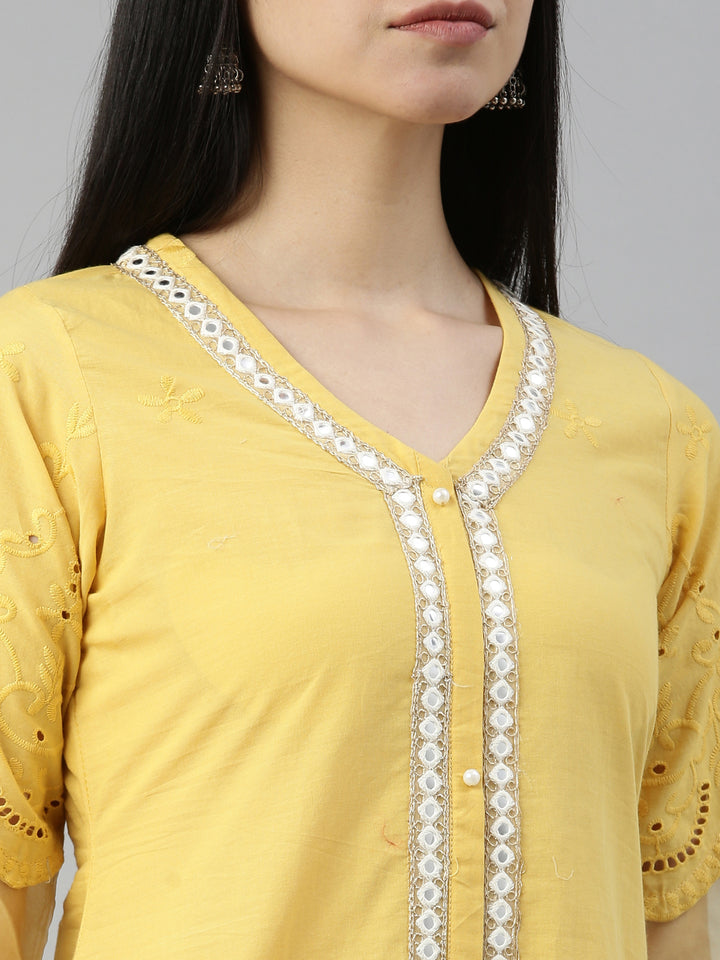 Neerus Yellow Color Cotton Fabric Kurta