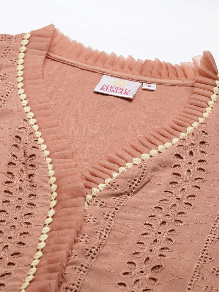 Neerus Onion Color Chiken Fabric Kurta