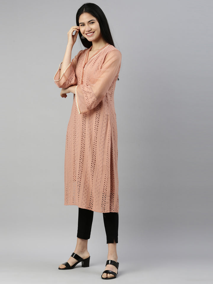 Neerus Onion Color Chiken Fabric Kurta