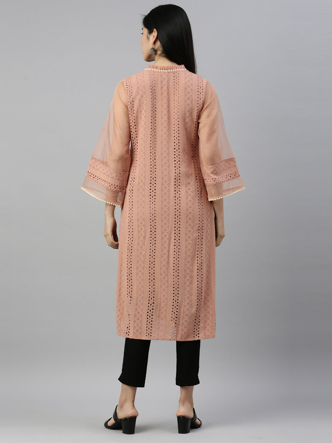 Neerus Onion Color Chiken Fabric Kurta