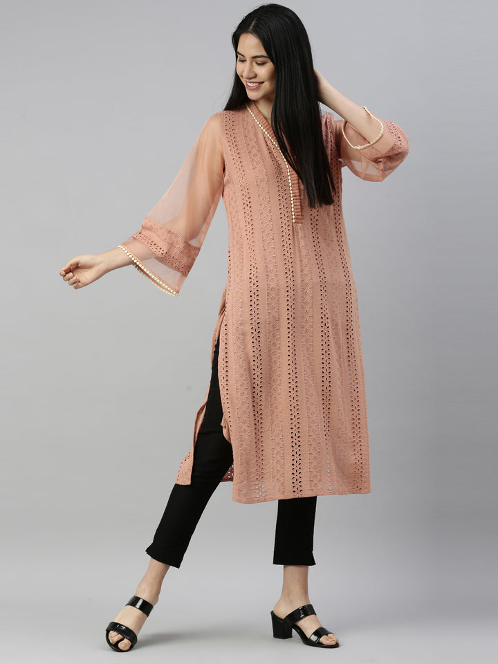 Neerus Onion Color Chiken Fabric Kurta