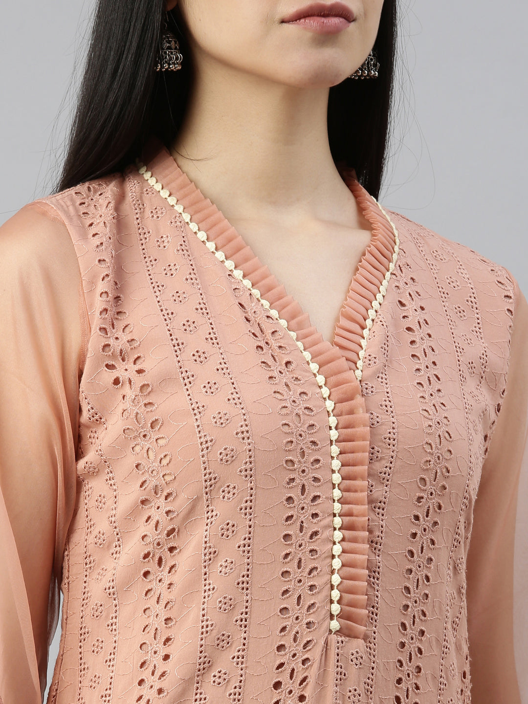 Neerus Onion Color Chiken Fabric Kurta