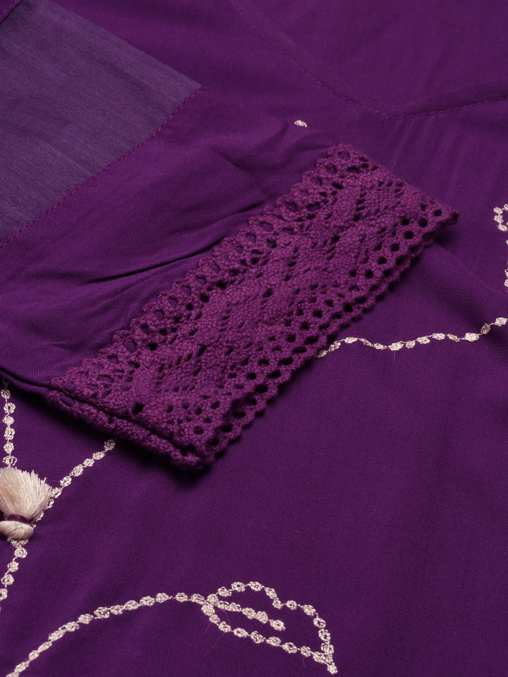 Neerus Purple Curved Solid Cotton Silk Kurta