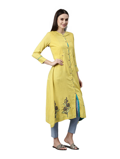 Neeru's Mustard Color Slub Cotton Fabric Kurta