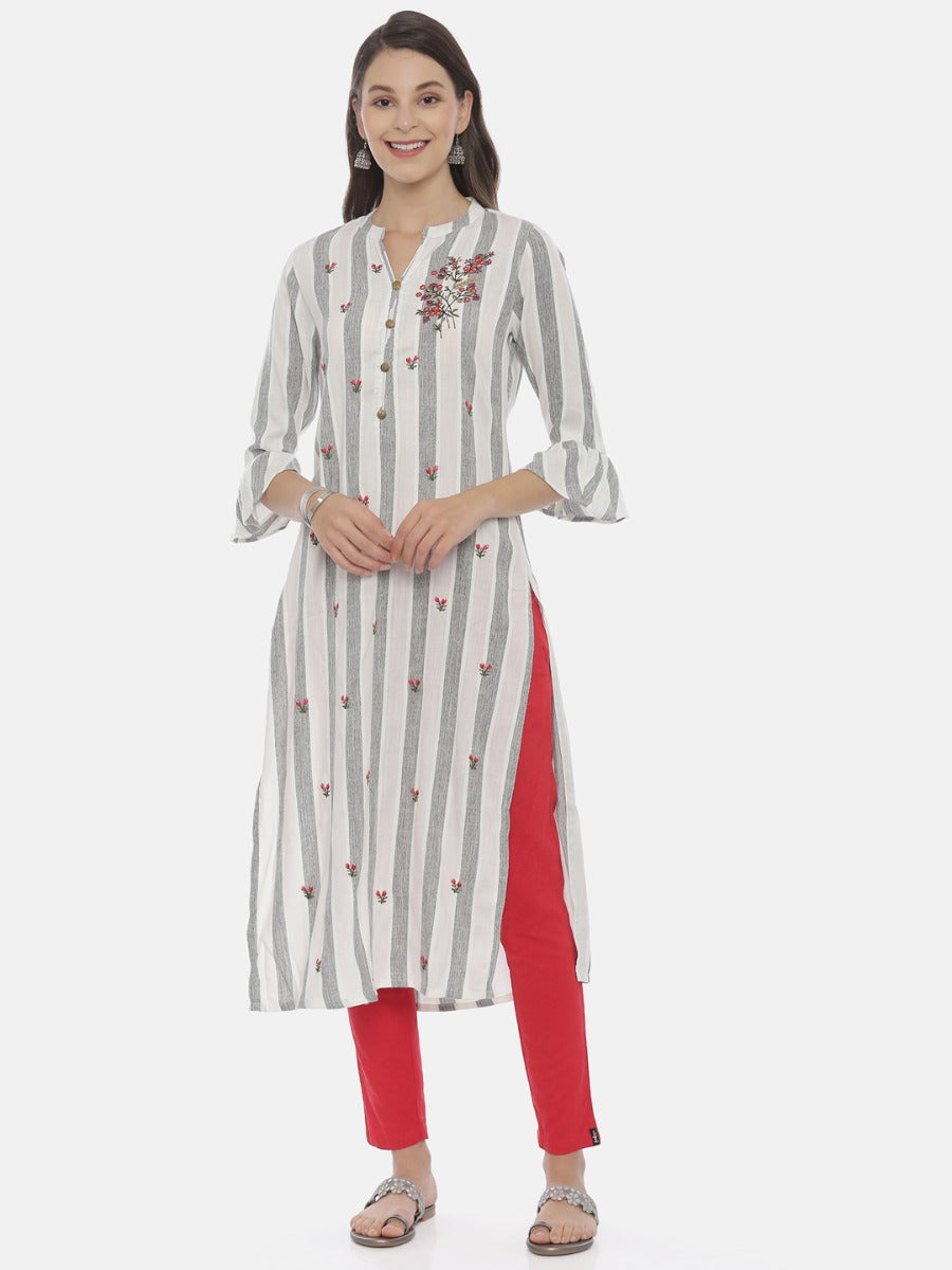 Neerus Grey Embroidered Straight Kurta