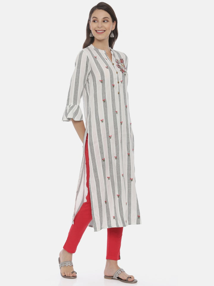 Neerus Grey Embroidered Straight Kurta