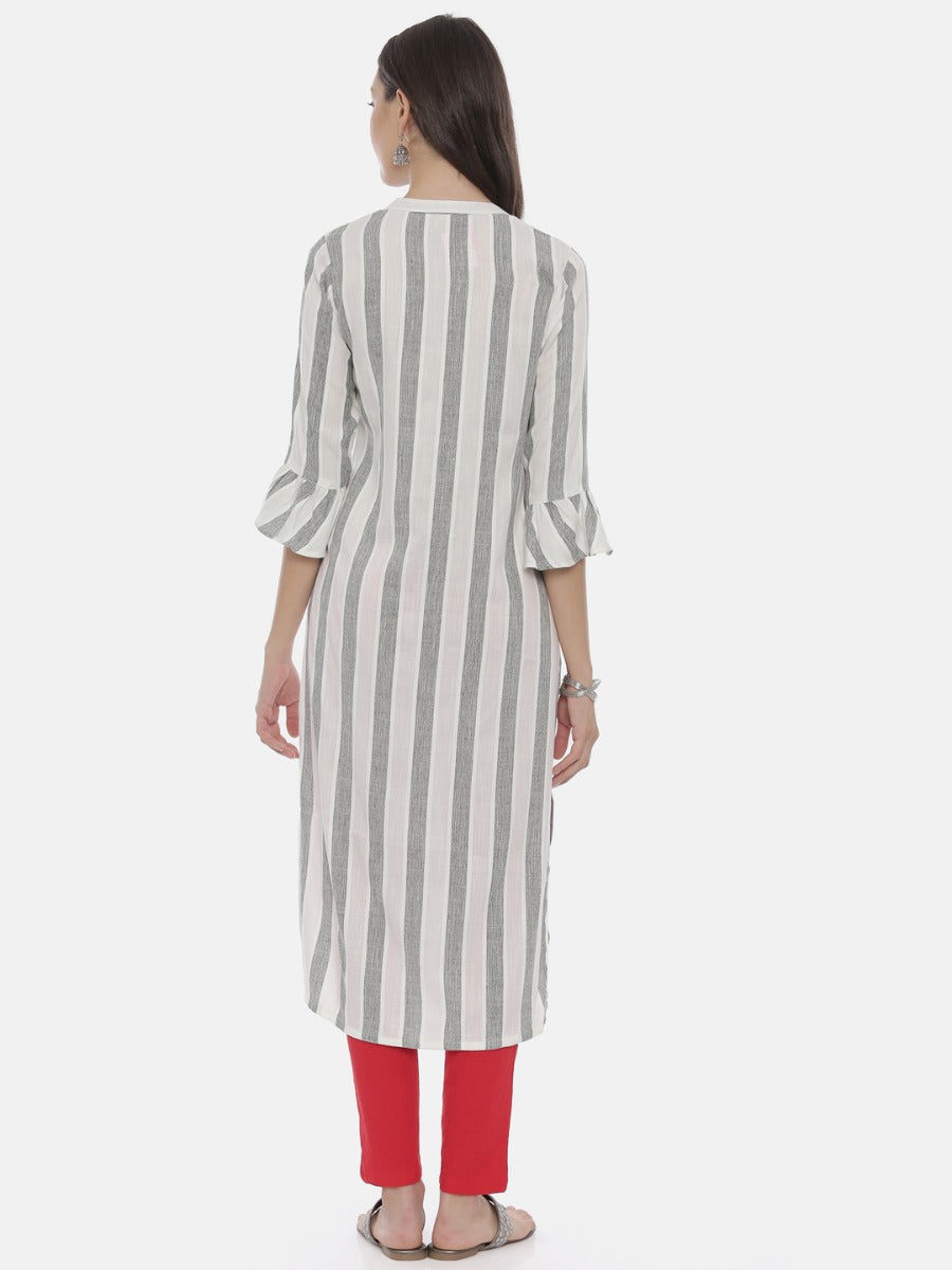 Neerus Grey Embroidered Straight Kurta