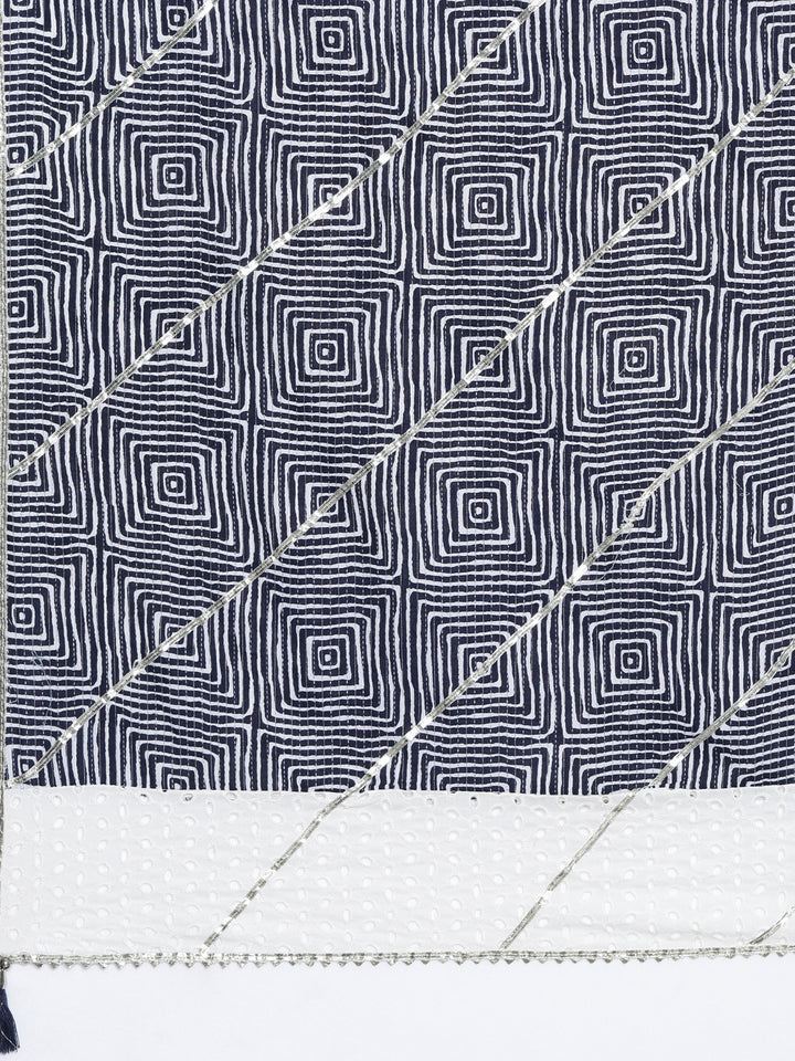 Neerus White Regular Knee Length Printed Kurta Printed Trousers With Dupatta