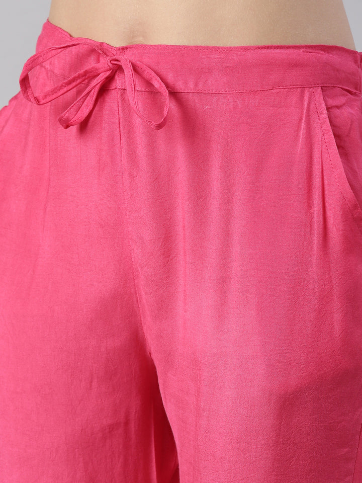 Neerus Women Pink Printed Calf Length Kurta And Trousers With Dupatta