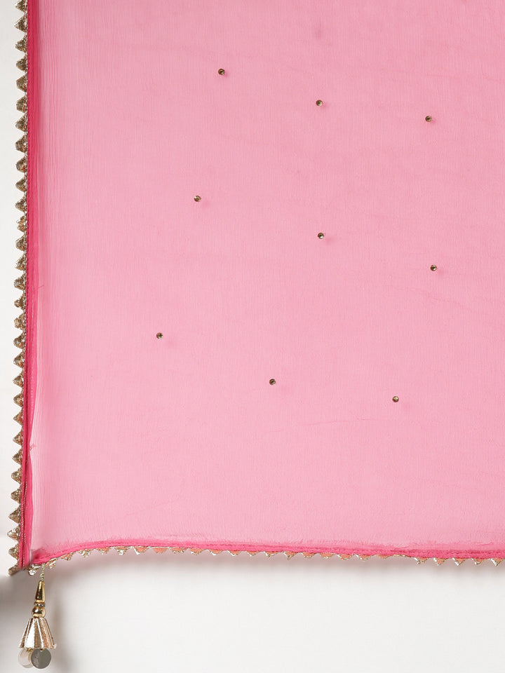 Neerus Women Pink Printed Calf Length Kurta And Trousers With Dupatta