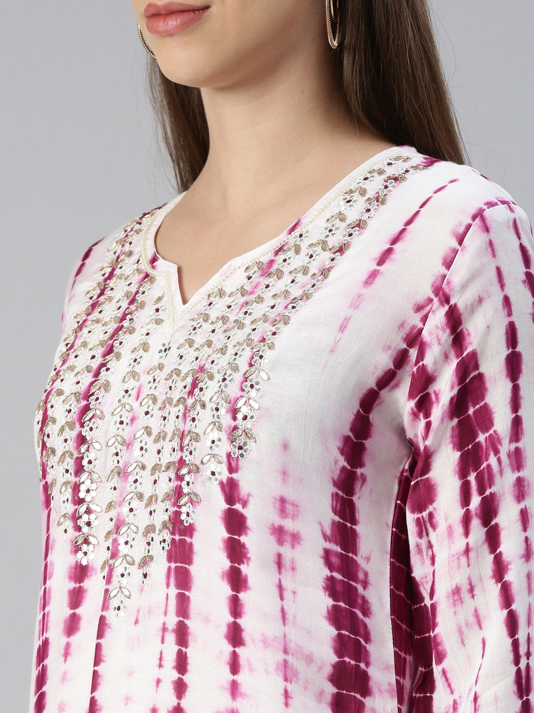 Neerus Purple muslin printed kurta set - detail view 1