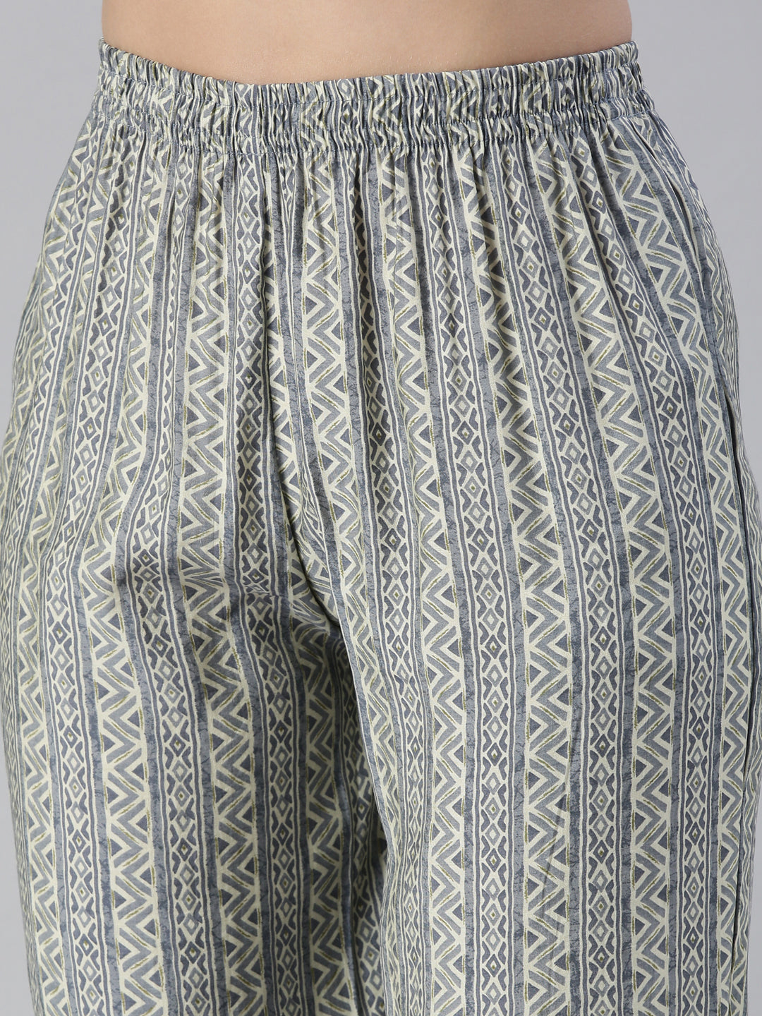 Neerus Beige printed kurta set with trouser and dupatta - detail view 3
