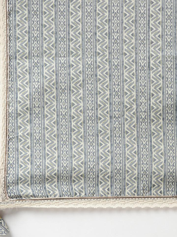 Neerus Beige printed kurta set with trouser and dupatta - detail view 4