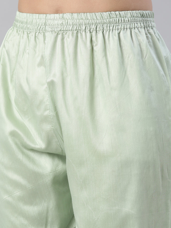 Neerus Women Pista Yoke Design Calf Length Kurta And Trousers With Dupatta