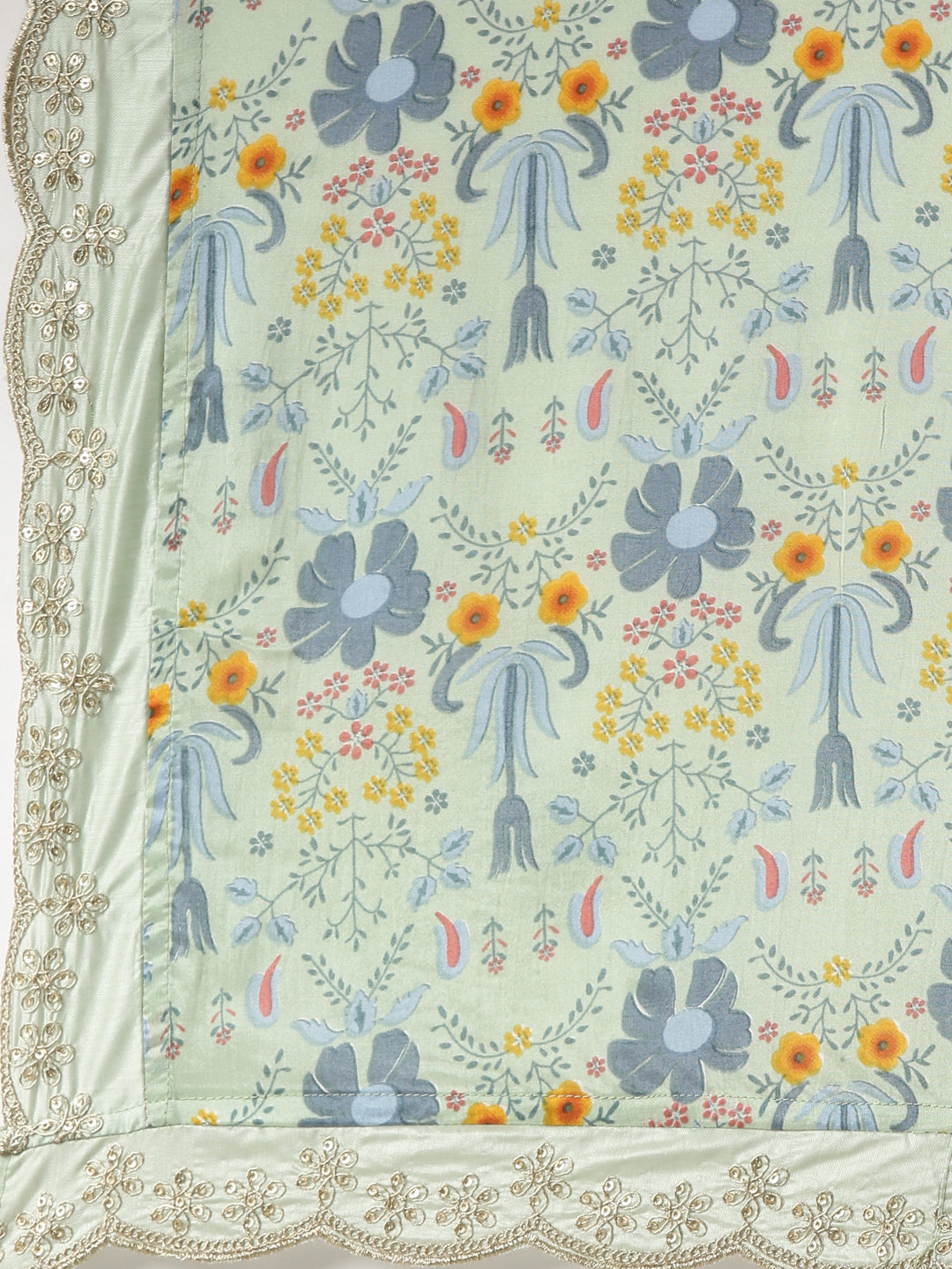 Neerus Women Pista Yoke Design Calf Length Kurta And Trousers With Dupatta