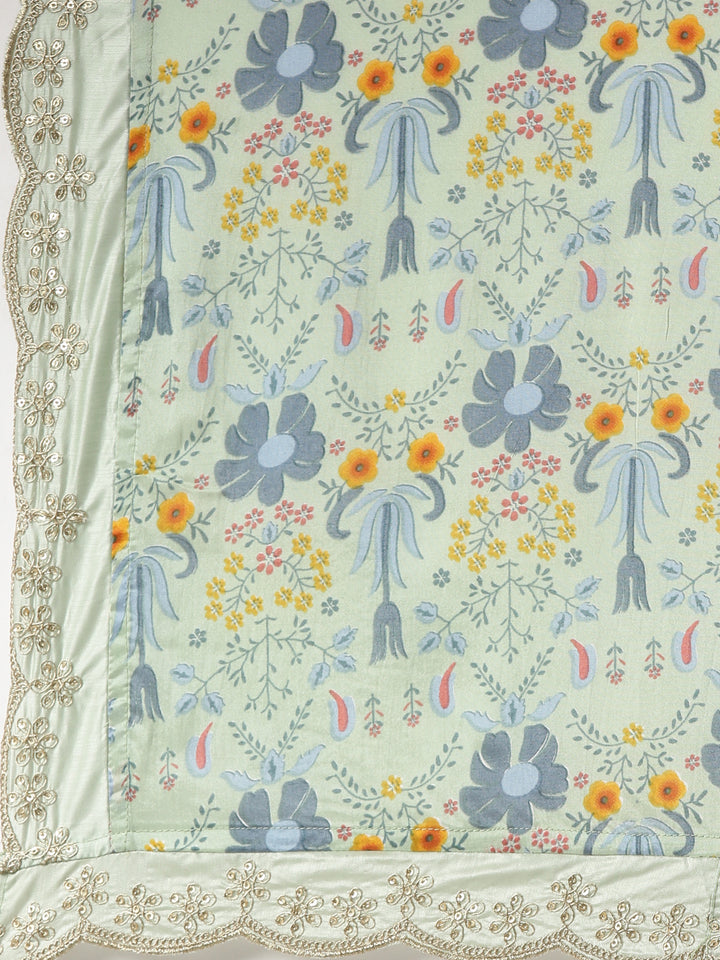 Neerus Women Pista Yoke Design Calf Length Kurta And Trousers With Dupatta