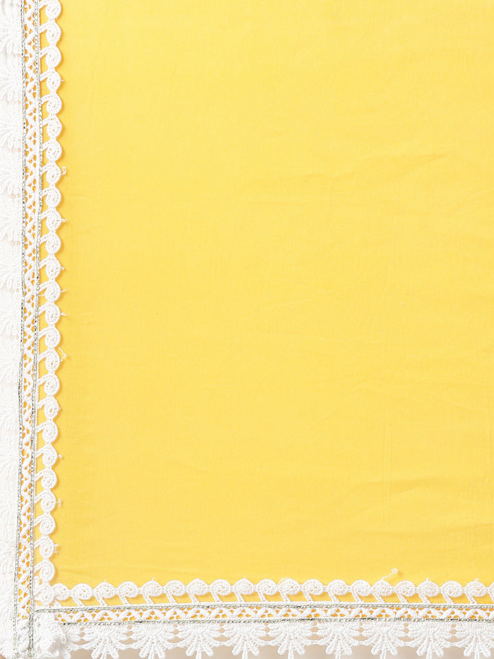 Neerus Women Mustard Solid Calf Length Kurta And Trousers With Dupatta