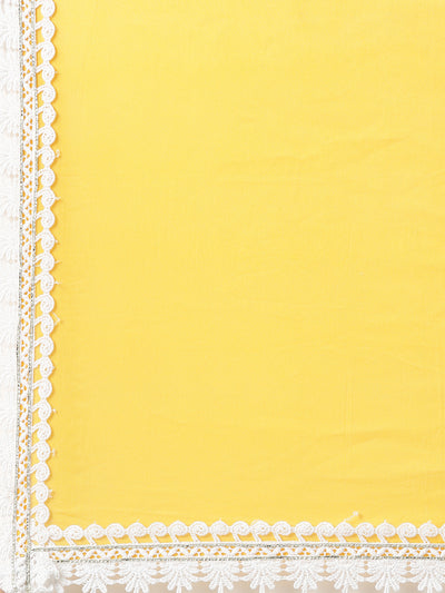 Neerus Women  Mustard Solid Calf Length Kurta And Trousers With Dupatta