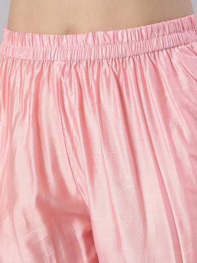 Neeru's Women Baby Pink Solid Calf Length Kurta And Trousers With Dupatta