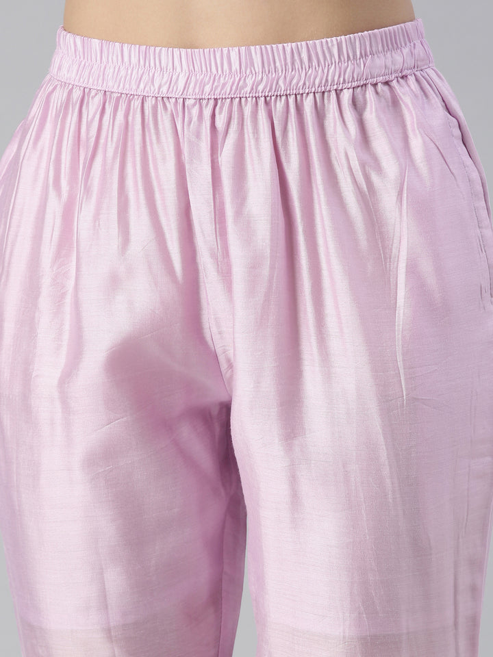 Neerus Women Lavender Solid Calf Length Kurta And Trousers With Dupatta