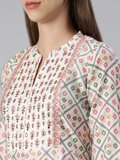 Neerus Women  Printed Solid Calf Length Kurta And Trousers With Dupatta