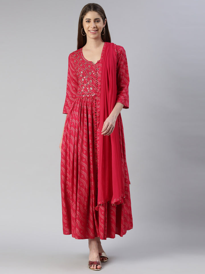 Neerus Rani Anarkali Printed Viscose Rayon Kurtas