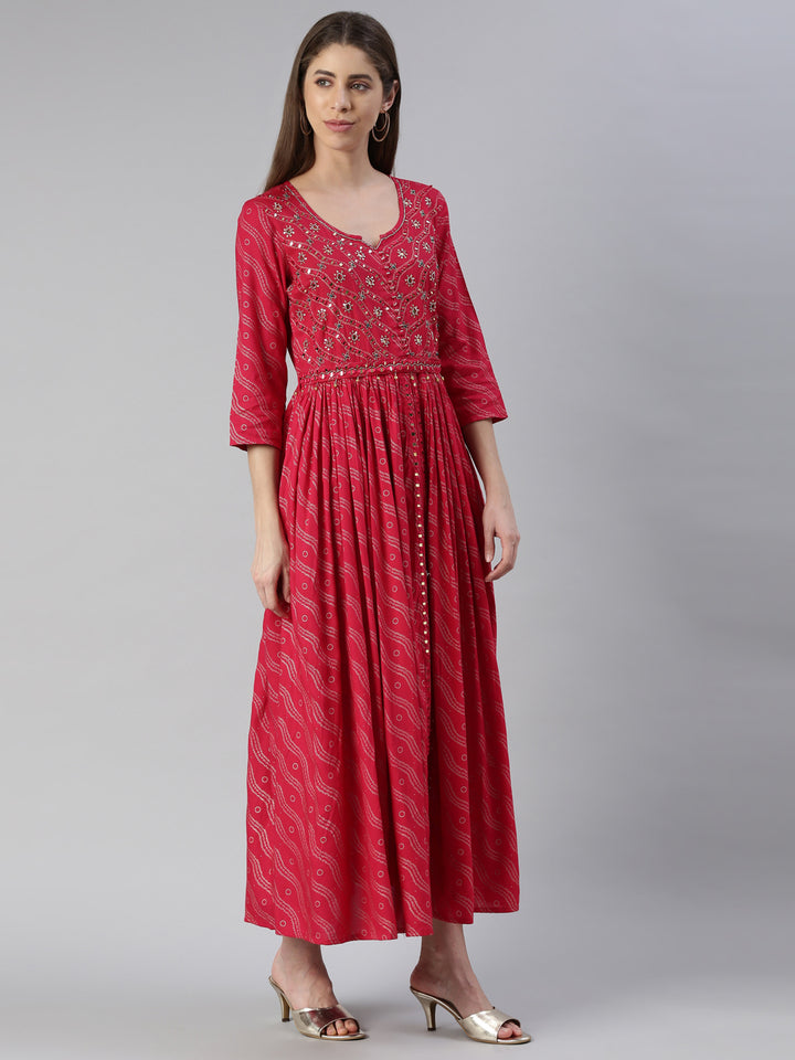 Neerus Rani Anarkali Printed Viscose Rayon Kurtas