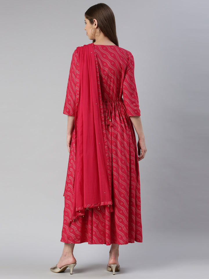 Neerus Rani Anarkali Printed Viscose Rayon Kurtas