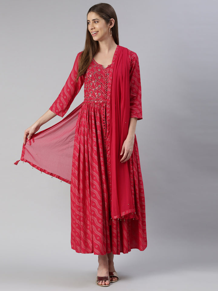 Neerus Rani Anarkali Printed Viscose Rayon Kurtas