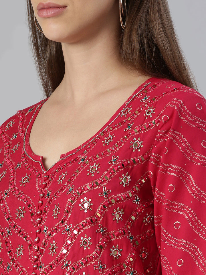 Neerus Rani Anarkali Printed Viscose Rayon Kurtas
